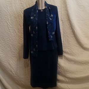 Leslie Fay 3PC Aqua Blue Blazer, Skirt & Scarf 10P